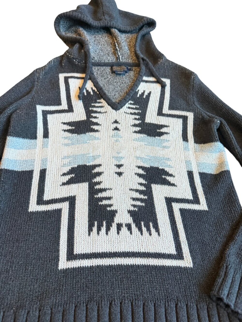 Pendleton Harding Aztec Hoodie Sweater Cotton Blend Knit Stretch Size Small - Picture 3 of 14